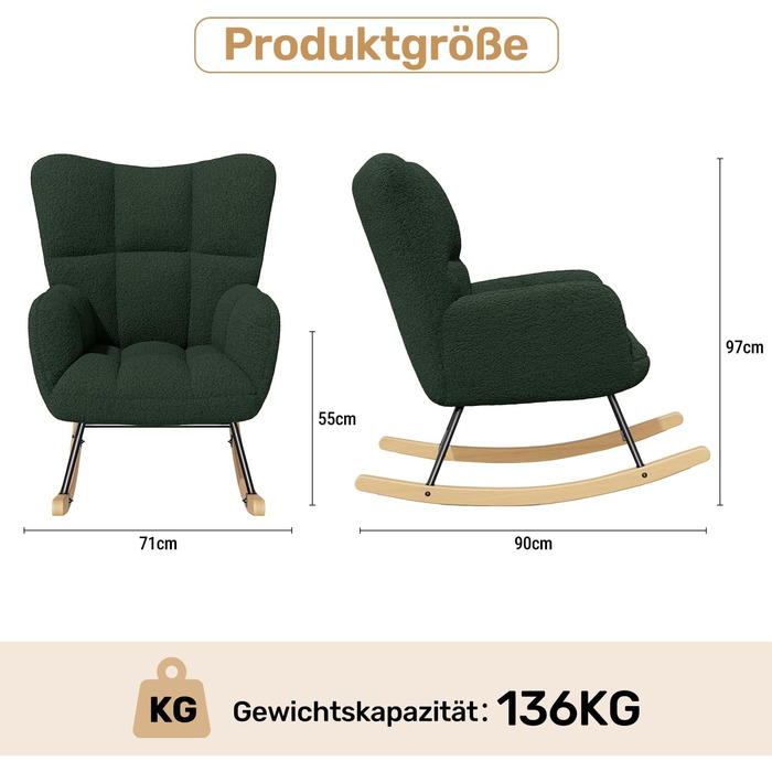 Крісло-гойдалка Hawthyhome для вітальні, спальні, балкону, зелене, до 136 кг