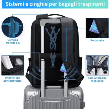 Рюкзак для ноутбука FENRUIEN 26L-38L, Бізнес, 15.6 дюймів, USB-порт, Чорний