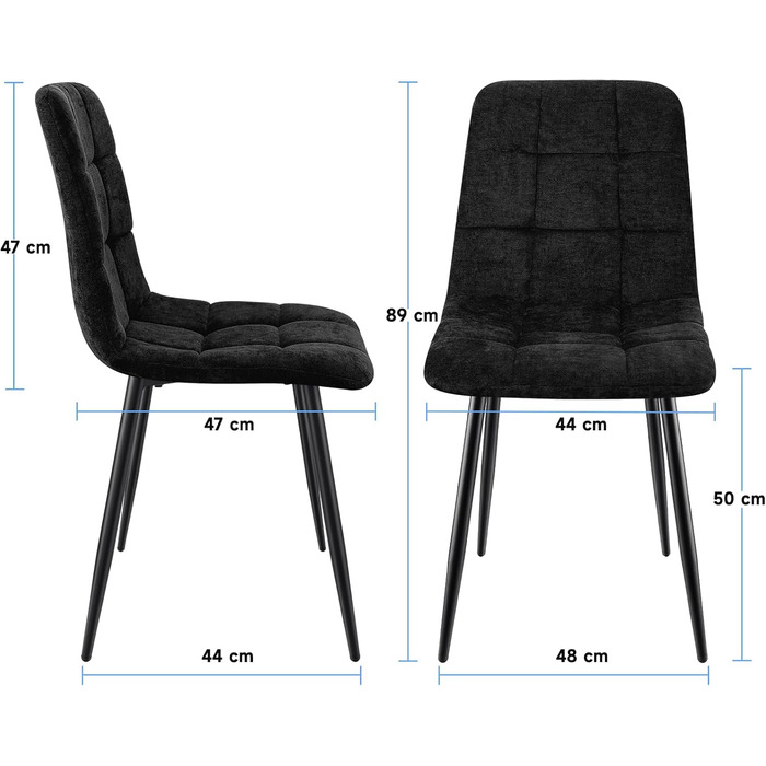 Набір обідніх стільців для кухні, вітальні та спальні: м'які стільці з лінолеєвої тканини та металевими ніжками, колір хакі (4 шт., чорний квадрат)