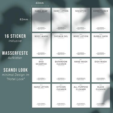 MONOKO Набір з 4 дозатори для мила, миючого засобу, шампуню та гелю для душу (500 мл) з нержавіючою помпою та наліпками, коричневий