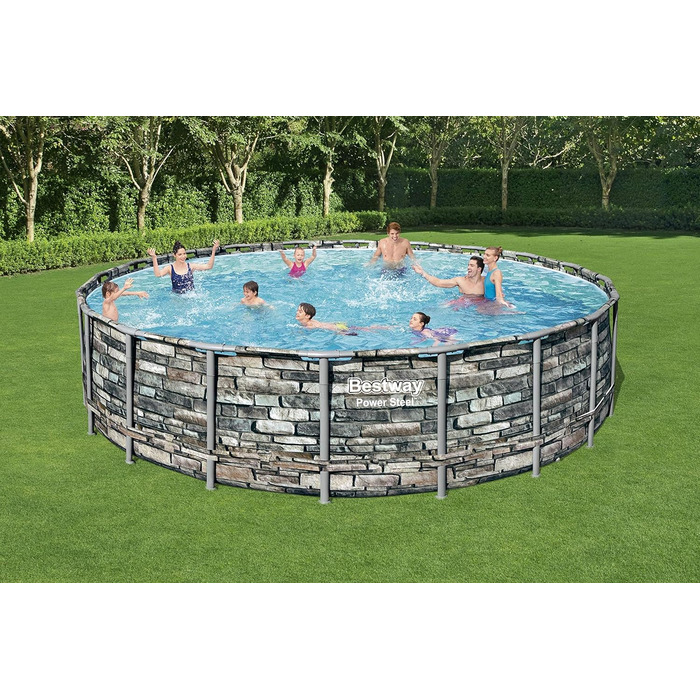 Каркасний басейн Bestway Power Steel, повний комплект з фільтруючим насосом, круглий, кам'яний вигляд (610 x 132 см)