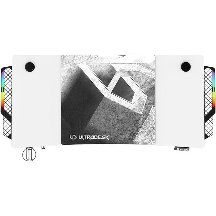 ULTRADESK Стол для роботи та геймінгу з регулюванням висоти - електричний, 140x68 см, з підсвічуванням RGB, XL-килимок для миші, білий