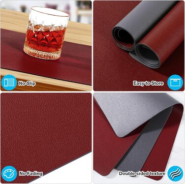 Набори підставки під тарілки, 6 шт, ефект шкіри, миючі, 43x30 см (червоний/сірий)