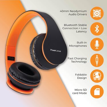 Накладні навушники PowerLocus Bluetooth, HiFi стерео, Складні, Мікрофон, SD/TF, FM, для iPhone/Android