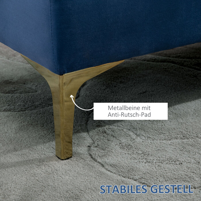 HOMCOM Лавка-ліжко Лавка для взуття Velvet Blue 118 x 45 x 42 см з піднятими ніжками для спальні та передпокою