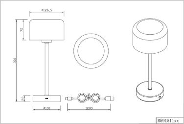 Освітлення LED настільна лампа Julien, батарея, USB-C, сенсорний затемнення, Ø12см, H30см, метал, 1.5 Вт, полірована латунь