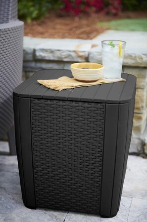 Садовий диван Allibert Victoria 2-місний ротанг сірий з подушками + садовий столик - вуличний, вологостійкий, 129x63x77 см