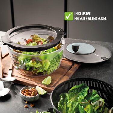 Салатниця GEFU з відром та кришкою для зберігання, 3л, чорно-сіра