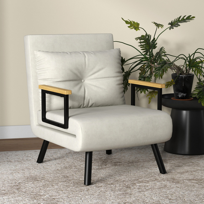 Крісло-релакс у скандинавському стилі, крісло для відпочинку, крісло для читання. В комплекті подушка з ґудзиковою обтяжкою, кремово-білого кольору.