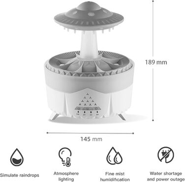 Аромадифузор MeYuxg 350 мл, зволожувач дощової хмари Лампа з дощовими грибами з 7 кольоровим світлом, зволожувач фонтану-дифузора для спальні, офісу, йоги