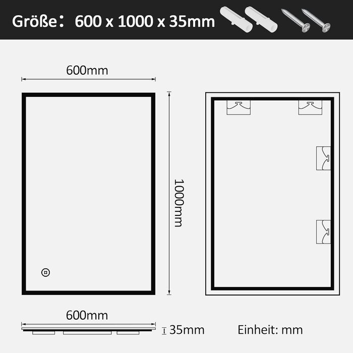 LED дзеркало для ванної кімнати Boromal 100x60 см з підсвічуванням, 3 кольори світла, диммування, сенсорне управління