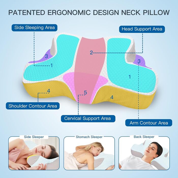 Подушка для шиї FEELIKEY з Memory Foam: охолоджуюча подушка для шийного відділу хребта та болю в плечах - ергономічна ортопедична подушка для сну на боці, спині та животі