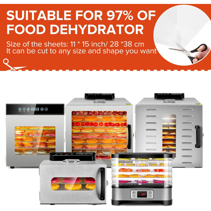 Сушарка для овочів, м'яса та фруктів Kwasyo з нержавіючої сталі, 8 ярусів, рецепти, BPA-free, 30–90°C, до 24 годин, для овочів, м'яса, фруктів (апельсин)