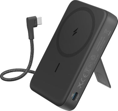 Магнітний павербанк Anker Zolo 10 000 мАг, швидка зарядка 30 Вт, кабель USB-C, підставка, чорний