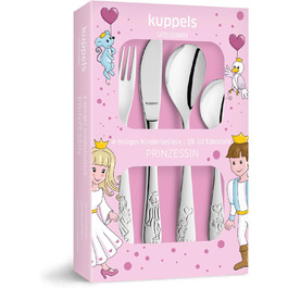 Набір дитячого столового прибору Kinderbesteck Set 4-teilig з мотивом - персоналізований дитячий столовий прилад з гравіюванням імені на ніж, виделку, ложку та чайну ложку – індивідуальний подарунок на народження, хрещення, день народження (Казка)