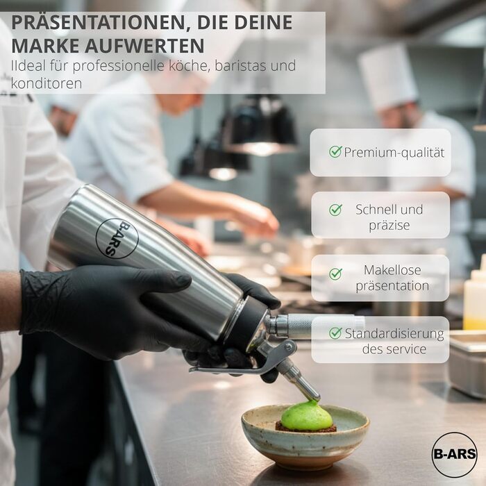 Дозатор для вершків B-ARS з нержавіючої сталі 0,5L з аксесуарами: насадки для декорування, голка для інжекцій, щітка для чищення, сумка для зберігання та електронна книга з рецептами