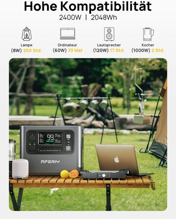 Портативна електростанція AFERIY 3840Wh з LiFePO4 акумулятором, 3x230V AC, 7200W (пікове), 2200W швидка зарядка, для кемпінгу та подорожей