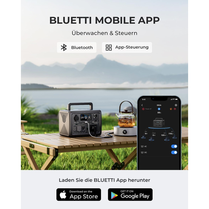Портативна електростанція BLUETTI EB3A 268Wh: акумулятор LiFePO4, 600W (1200W пікова потужність), для кемпінгу та дому