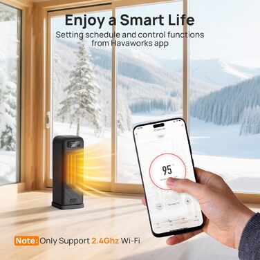 Електричний обігрівач 1500W з PTC-керамічним нагрівачем, портативний з термостатом та ECO-режимом, 4 режими, цифровий дисплей, таймер 12 годин, тихий (35dB), чорний (40cm)