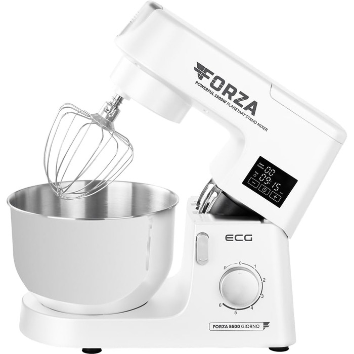 Кухонний комбайн ECG FORZA 5500 Giorno Bianco 1500 Вт з сенсорним дисплеєм нержавіюча сталь/білий