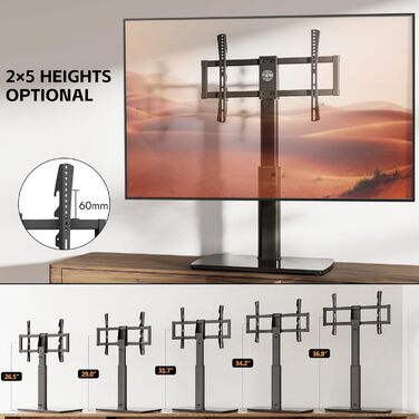 Універсальна підставка для телевізора FITUEYES 43-85'' до 50 кг, сумісна з плоскими та вигнутими TV, обертається, регулюється по висоті, VESA 600x400