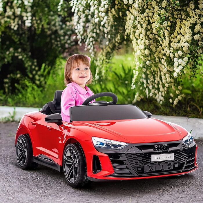 Дитячий електромобіль HOMCOM Audi RS e-tron GT з пультом, ременем безпеки, музикою, сигналом, фарами, до 5 км/год, для дітей 3-5 років, червоний
