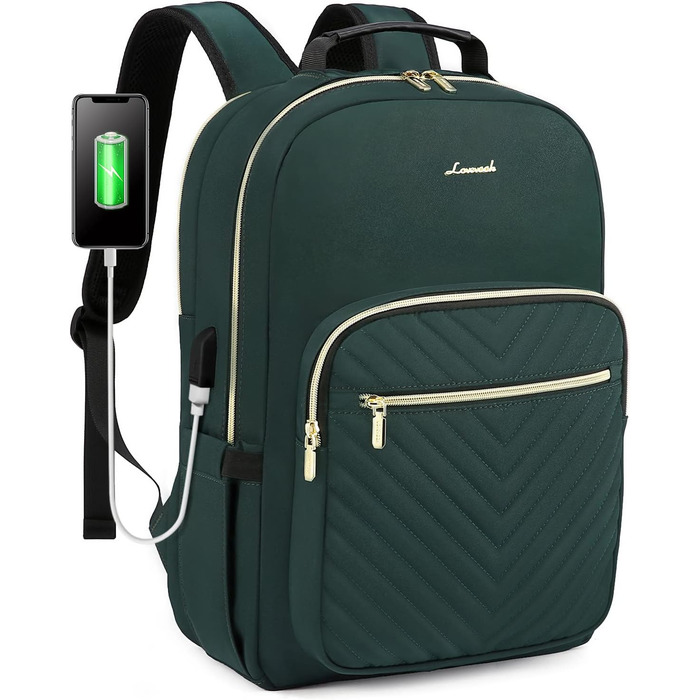 LOVEVOOK Рюкзак для жінок, великий, 15.6 дюймів, сумка для ноутбука, водонепроникний, шкільний рюкзак для дівчат-підлітків, чорний, елегантний рюкзак для роботи, навчання, подорожей (17.3 дюйми, темно-зелений)