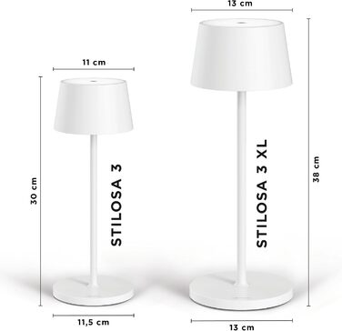 Стійка LED-лампа Stilosa 3 XL з акумулятором, IP54, для дому та вулиці, тепле світло, USB-C, дизайнерська, 38 см