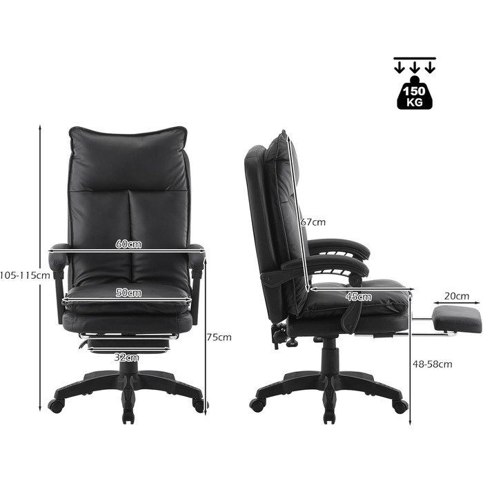 Офісний крісло TUKAILAI: ергономічне, з регулюванням висоти, підлокітники, підставка для ніг, чорне