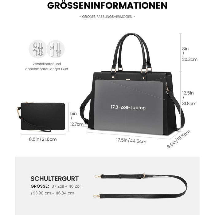 Сумка для ноутбука 17 дюймів LOVEVOOK: жіноча сумка-шоппер, робоча/шкільна сумка, велика сумочка на плече, чорна