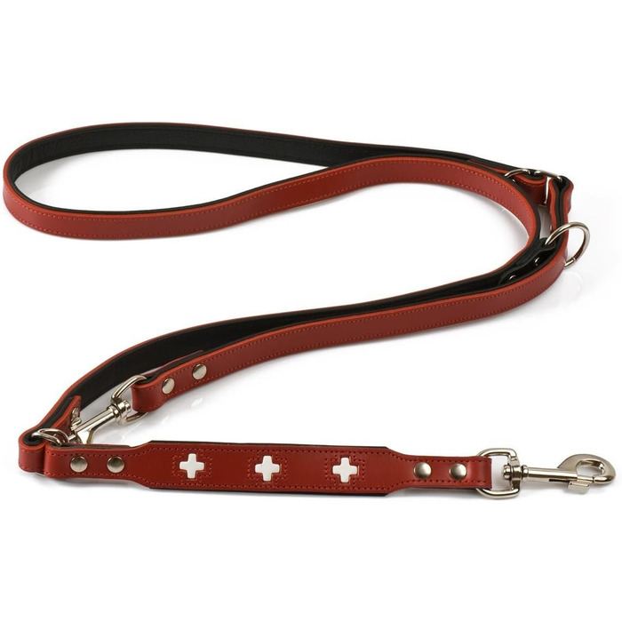 Швейцарський регульований повідець HUNTER для собак, Шкіряний, високоякісний, Швейцарський хрест, 1,3 х 200 см, червоний, Червоний / Чорний