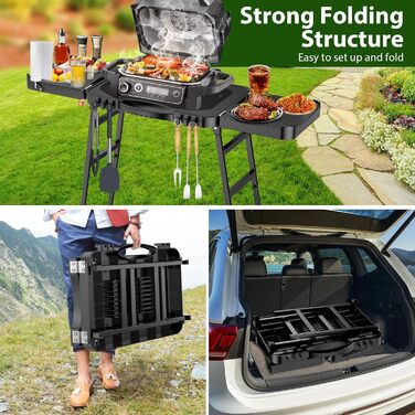 Універсальний складаний гриль-возок GFTIME для Enders Urban, Weber Q100/Q200/Q300, Ninja Woodfire, Burnhard Wayne. Гриль-стійка з великою робочою поверхнею та регульованими ніжками