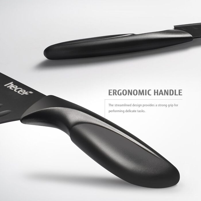 Набір кухонних ножів Hecef 15 предметів з бруском, чорний колір, антипригарне покриття, можна мити в посудомийній машині, самозаточуваний брусок, ергономічні ручки, набір ножів для кухні для початківців та кулінарів-ентузіастів (3 шт)