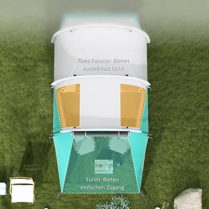 Намет Outsunny Tunnel Camping Tent для 5 осіб Сімейний намет з 2 кімнатами та сумкою для перенесення 3000 мм водяний стовп у зеленому кольорі для саду