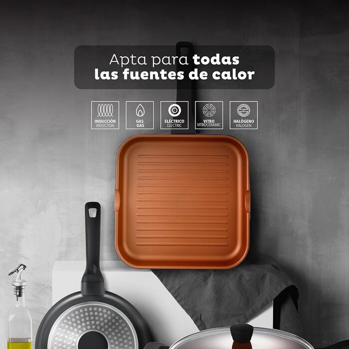 Сковорода-гриль San Ignacio Bronze 28x28 см з антипригарним покриттям, алюміній, для всіх плит