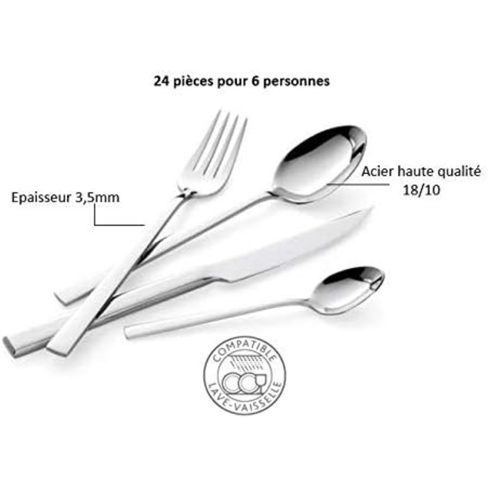 Набір столових приборів Lagostina Giada з нержавіючої сталі 18/10, 24 частини, для 6 осіб