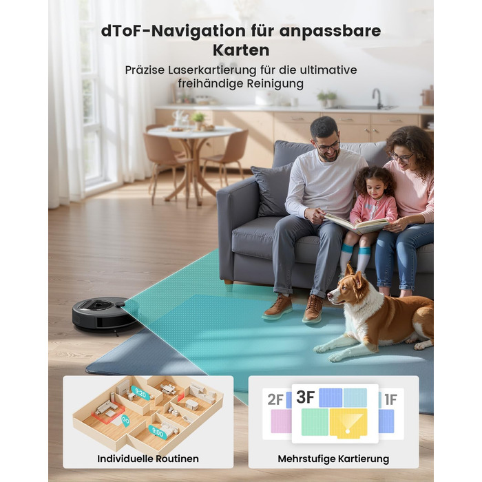 Робот-пилосос LEFANT M330 з функцією миття, 5000Pa, лазерна навігація, PSD-технологія, APP, 160 хв, для тварин, килимів, твердих підлог, сірий