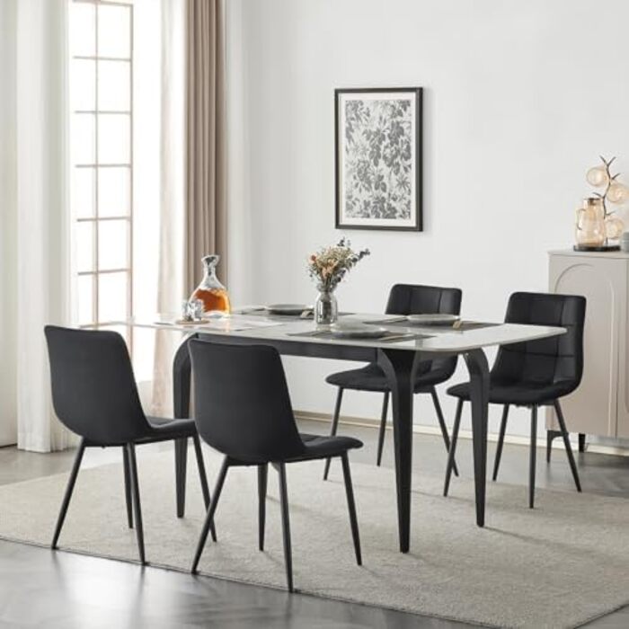 Елегантні стільці для їдальні EUGAD, комплект з 6 шт., для кухні, вітальні, чорного кольору. М'яке сидіння з оксамитовим покриттям, міцні металеві ніжки, вантажопідйомність 150 кг.