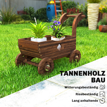 Підвищене грядка з дерева, грядка-вагон, теплиця для ранніх посадок на коліщатках з ручкою, садовий грядок 68 x 38 x 52 см