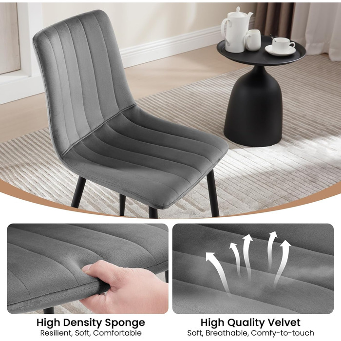 Обідні стільці для вітальні, кухні, спальні. М'який стілець з підлокітником, металеві ніжки, оксамитова сидіння (темно-сірий, набір 8 шт.)