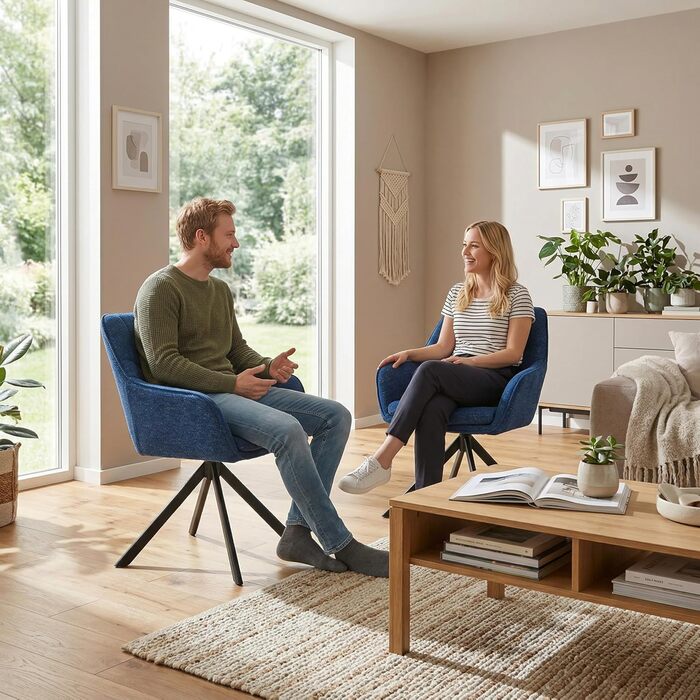 Обідні крісла поворотні, сірі, з підлокітниками, 6 шт. М'які крісла для кухні та вітальні з металевими ніжками, з тканини (темно-синій льон)