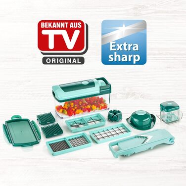 Набір для нарізки овочів Genius Nicer Dicer Fusion, 13 частин, смарагдовий, для нарізки, тертя, кубиків, кухонний аксесуар, 26.5 x 11.5 x 14.5 см