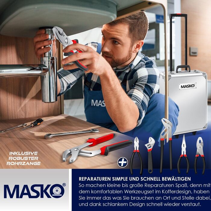 Набір інструментів MASKO 1400 предметів в алюмінієвому кейсі на колесах для дому, авто та хобі | Професійний інструментальний візок