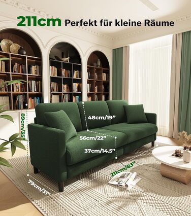 Зручне диванчик для підліткової кімнати: компактний диван на 2 місця з масиву дерева (зелений, 211 см)