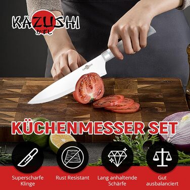 Набір кухонних ножів Messerblock Set: професійний набір з 6 предметів з нержавіючої сталі та дерев'яним блоком, з точильним каменем