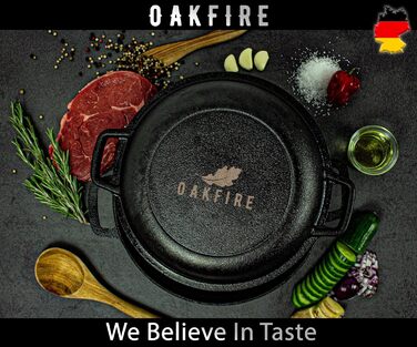 Чавунна каструля Oakfire 2 в 1 зі сковородою, діаметр 26 см 4,6 л, голландська духовка, жаровня, голландська духовка, духовка, духовка, Казан, з антипригарним покриттям