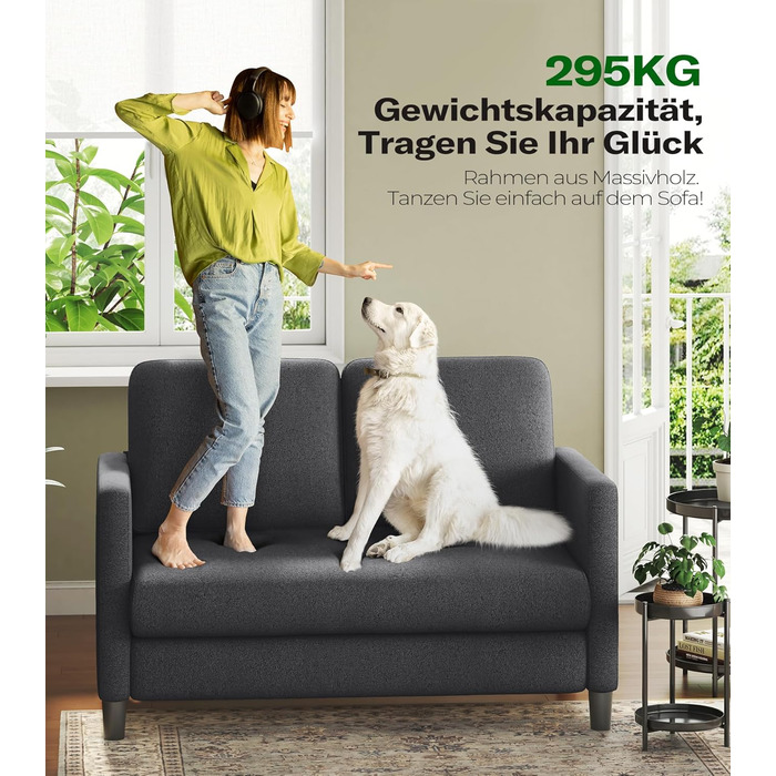 Двомісний диванчик для підліткової кімнати, компактний диван з масиву дерева, сірий колір, 130 см