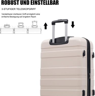 Набір валіз Merax 5 шт. (M-L-XL) з ABS, TSA-замком, розширення L-XL, з сумкою та косметичкою, бежево-чорний