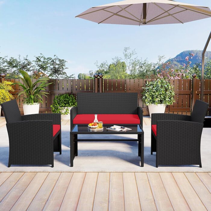 Садовий набір меблів COSTWAY з ротангу для балкона та тераси: диван, 2 крісла, стіл, подушки (сірий + чорний)