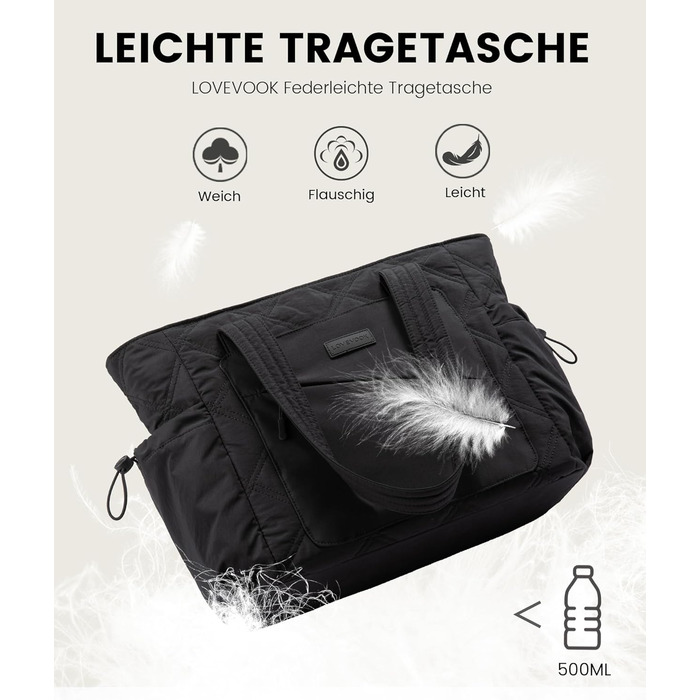 LOVEVOOK Сумка-шоппер для жінок, велика, робоча сумка, торбинка-шоппер, сумка для ноутбука 15,6/17,3 дюйма, сумка для навчання, офісна сумка, сумка для роботи, універсальна чорна сумка LOVEVOOK